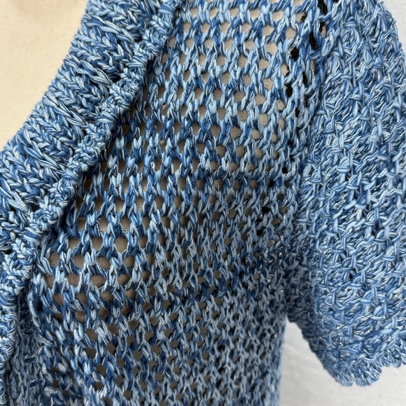 Ruby Rd Blue with silver metallic Short-Sleeve Cardigan knit size small women’s - Picture 4 of 15